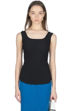 Sale Mame Kurogouchi Shirring Jersey Jacquard Sleeveless Top - Black