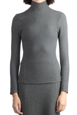 Fashion Mame Kurogouchi Shirring Jersey Jacquard High Neck Top - Grey