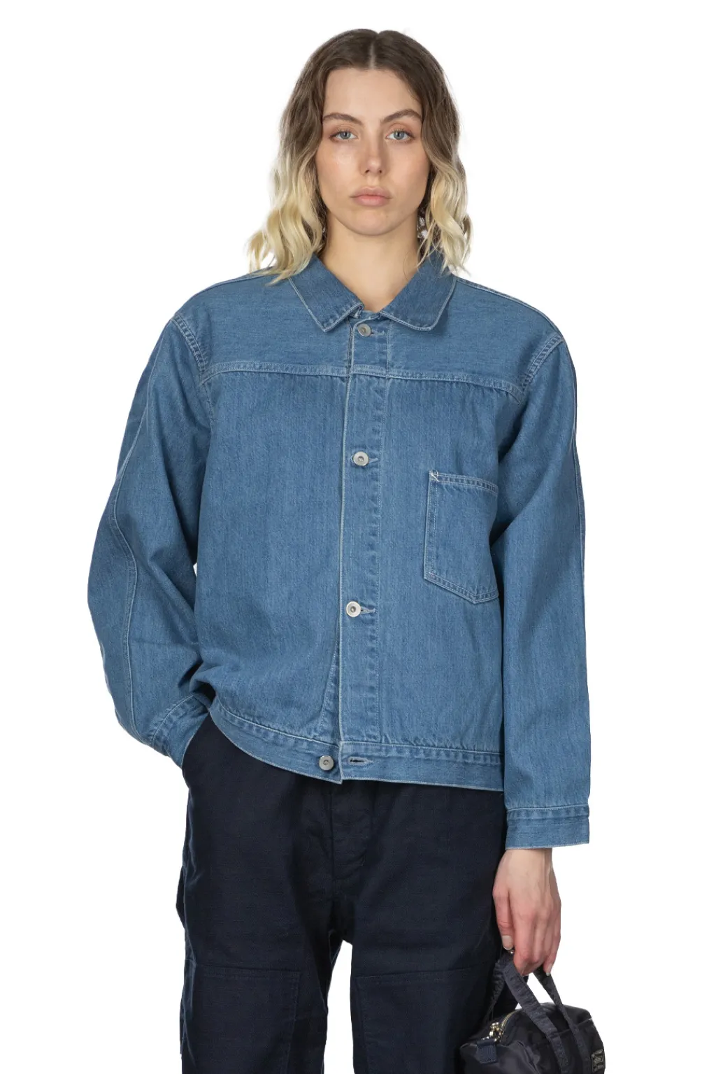 Hot Nanamica Short Denim Jacket - Light Indigo