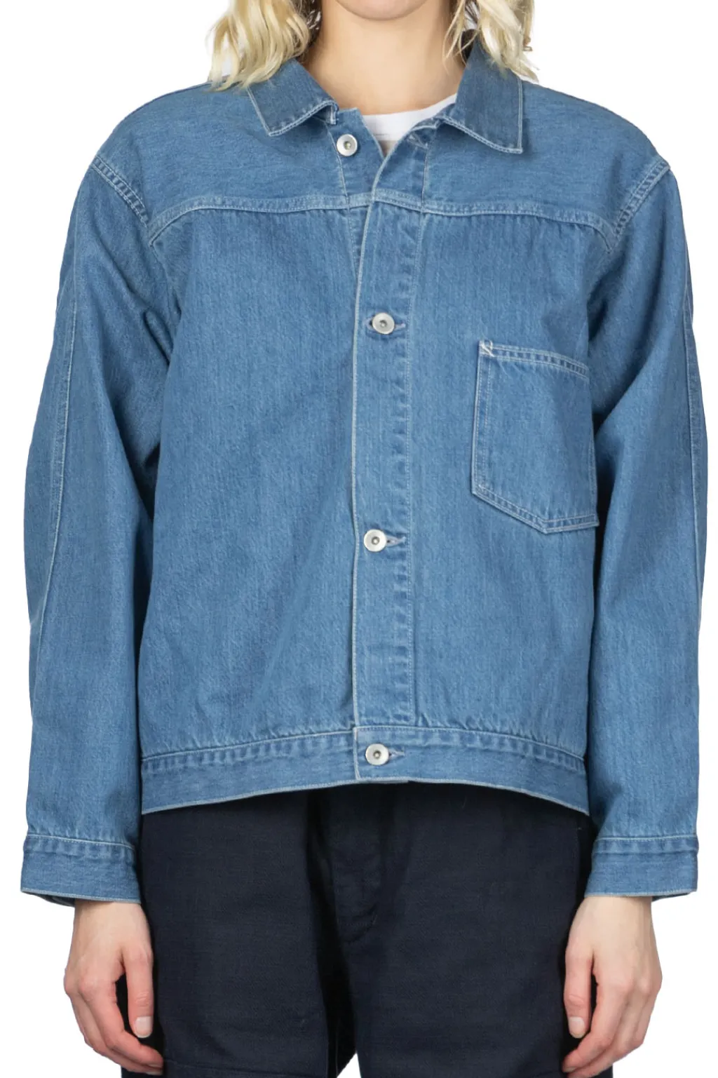 Hot Nanamica Short Denim Jacket - Light Indigo
