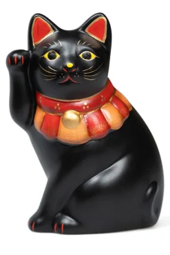 Hot Fukumaneki Side Sitting Lucky Cat 12cm Right Hand - Black