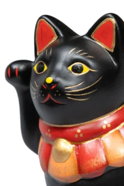 Hot Fukumaneki Side Sitting Lucky Cat 12cm Right Hand - Black
