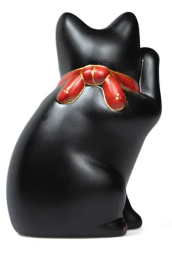 Hot Fukumaneki Side Sitting Lucky Cat 12cm Right Hand - Black