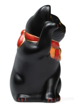 Hot Fukumaneki Side Sitting Lucky Cat 12cm Right Hand - Black