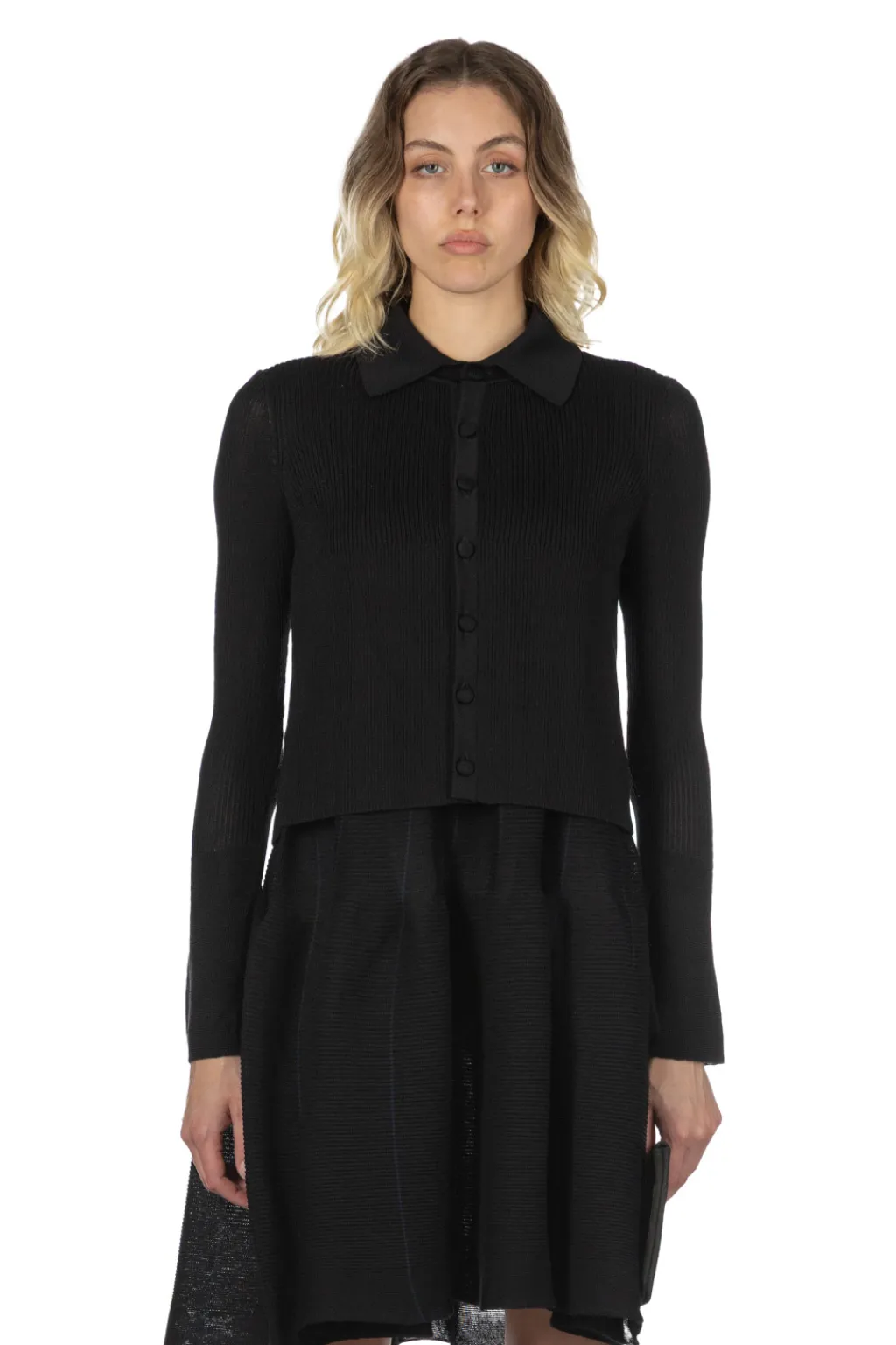 Sale CFCL Silk Cropped Shirt Cardigan - Black