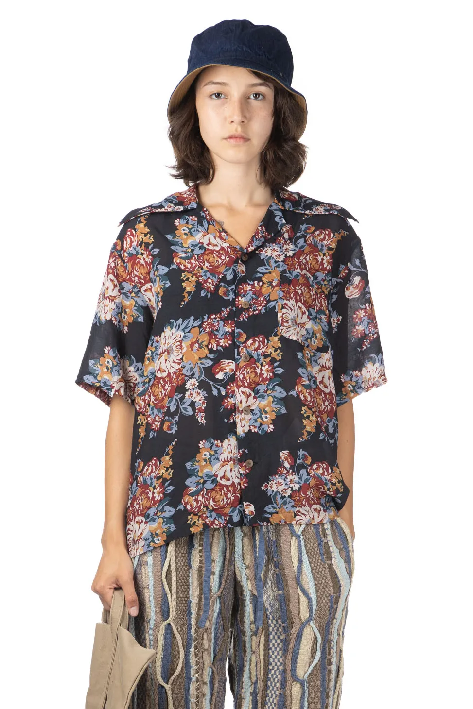 Online Kapital Silk Rayon CHAMPETRE MARIA WRANGLE Collar Aloha Shirt - Black