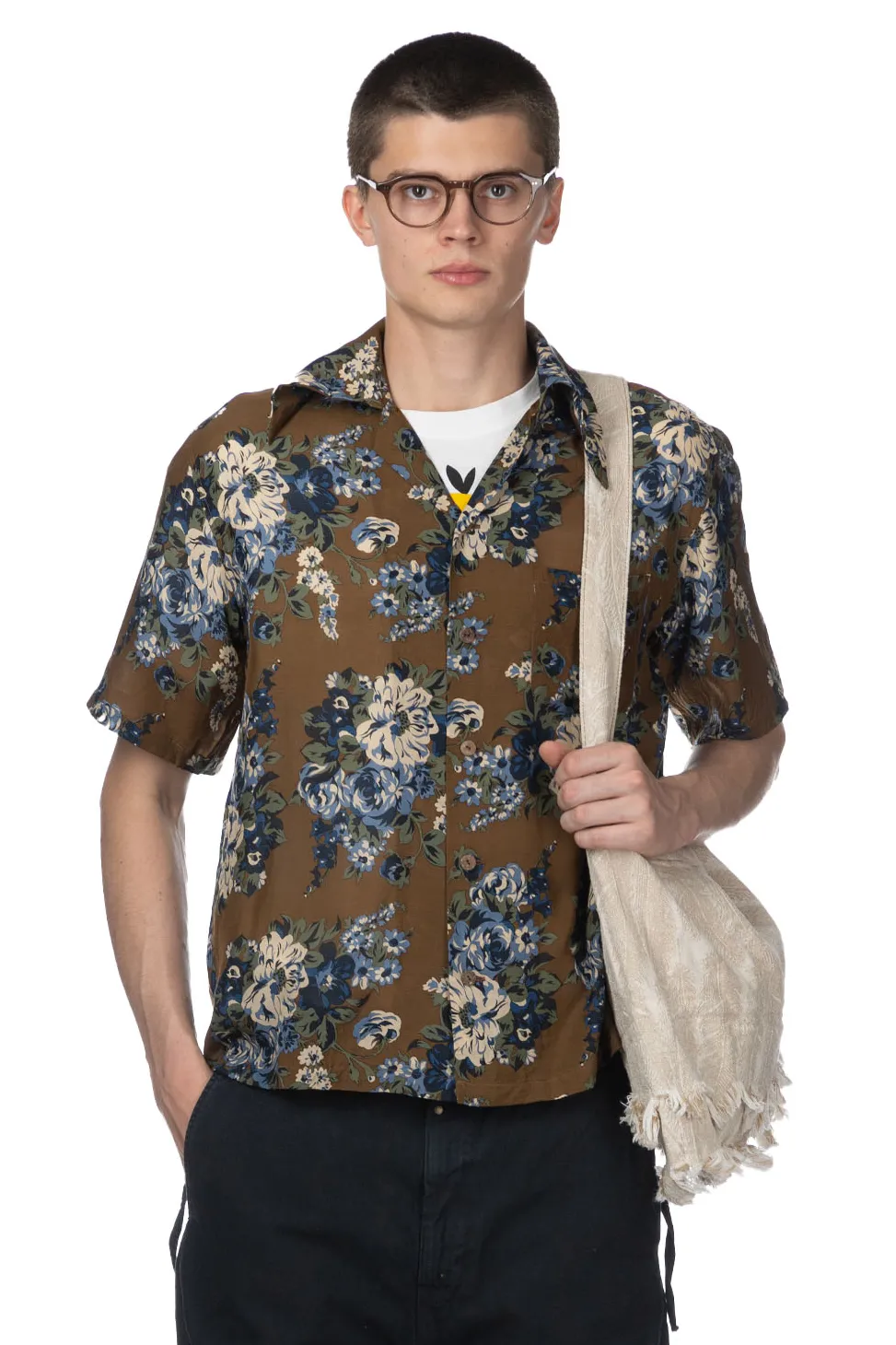 Discount Kapital Silk Rayon CHAMPETRE MARIA WRANGLE Collar Aloha Shirt - BR Khaki