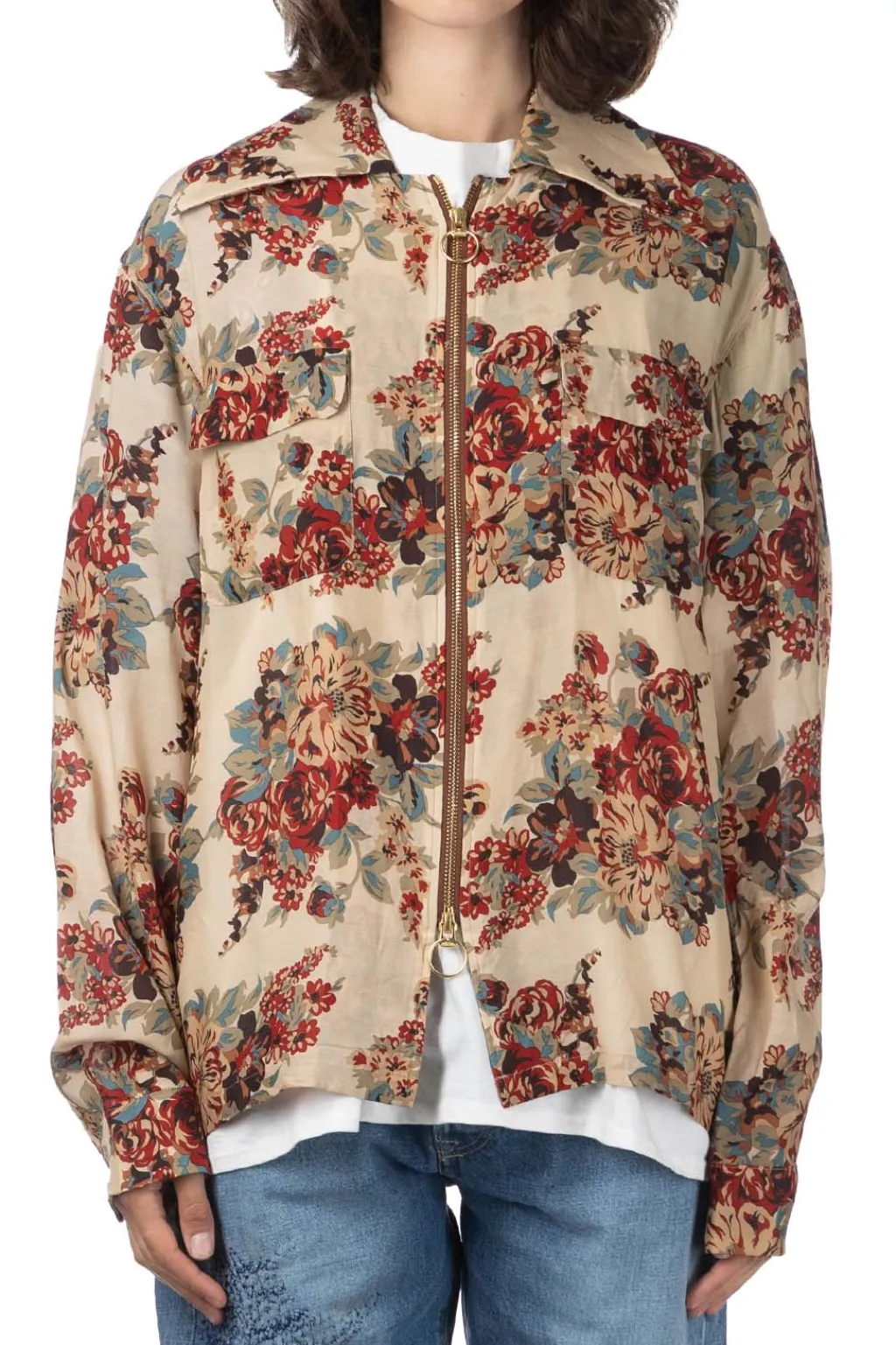 Outlet Kapital Silk Rayon CHAMPETRE MARIA DRIZZLE Open Collar Shirt - Natural