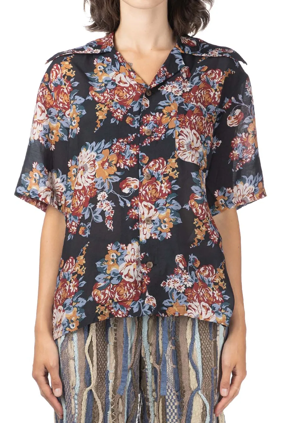 Online Kapital Silk Rayon CHAMPETRE MARIA WRANGLE Collar Aloha Shirt - Black