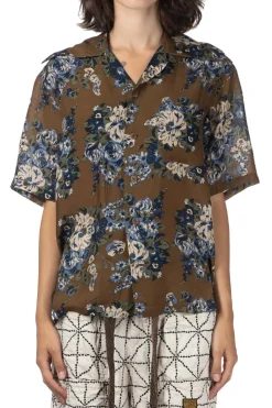 Outlet Kapital Silk Rayon CHAMPETRE MARIA WRANGLE Collar Aloha Shirt - BR Khaki