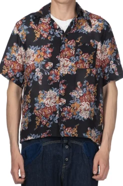 New Kapital Silk Rayon CHAMPETRE MARIA WRANGLE Collar Aloha Shirt - Black