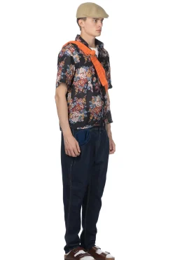New Kapital Silk Rayon CHAMPETRE MARIA WRANGLE Collar Aloha Shirt - Black