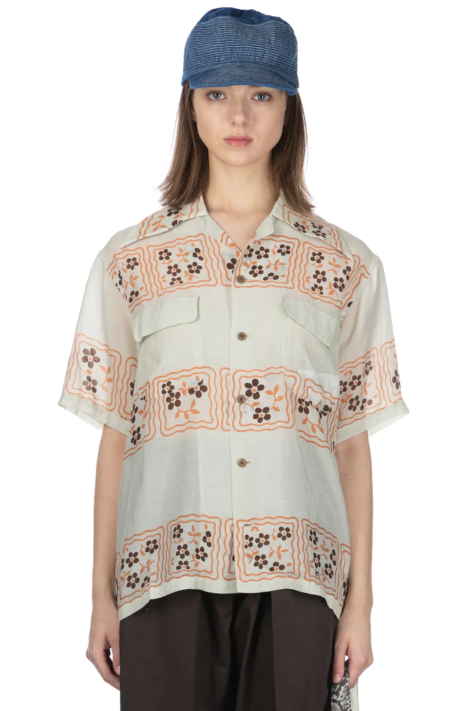 Clearance Kapital Silk Rayon COOKIE WRANGLE Collar Aloha Shirt - Ecru
