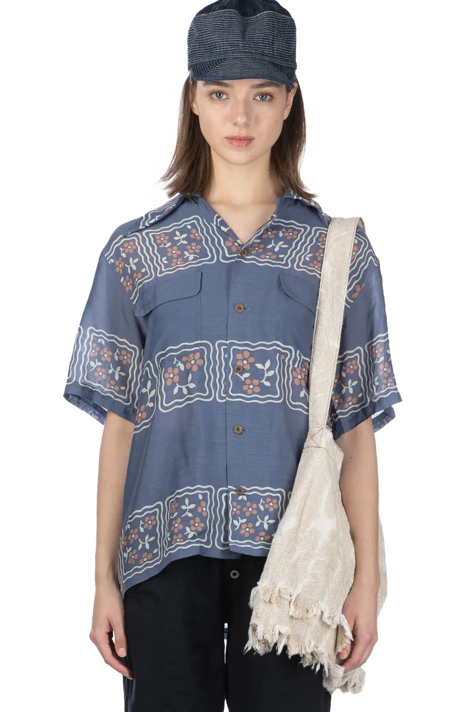 Clearance Kapital Silk Rayon COOKIE WRANGLE Collar Aloha Shirt - Blue
