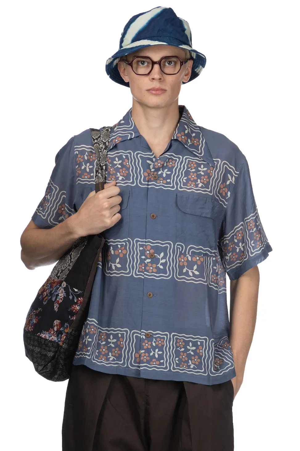 Hot Kapital Silk Rayon COOKIE WRANGLE Collar Aloha Shirt - Blue