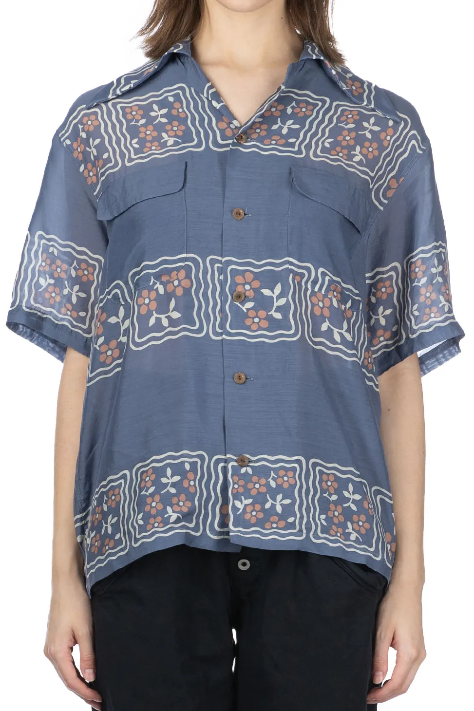 Clearance Kapital Silk Rayon COOKIE WRANGLE Collar Aloha Shirt - Blue