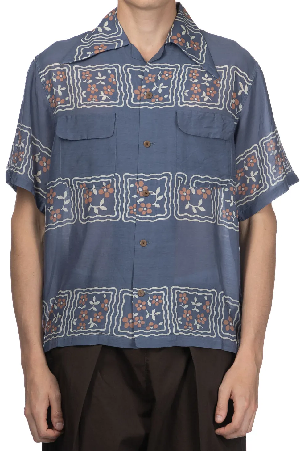 Hot Kapital Silk Rayon COOKIE WRANGLE Collar Aloha Shirt - Blue