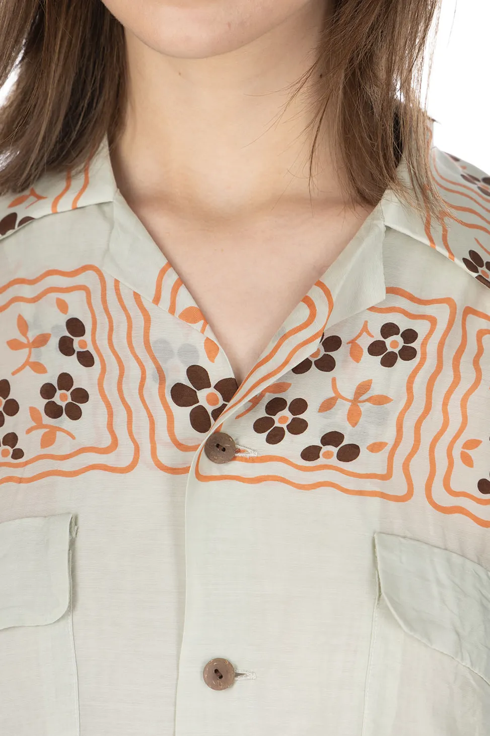 Clearance Kapital Silk Rayon COOKIE WRANGLE Collar Aloha Shirt - Ecru