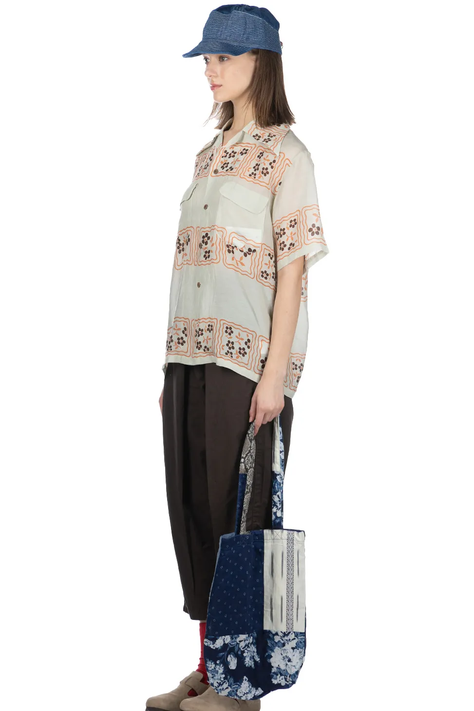 Clearance Kapital Silk Rayon COOKIE WRANGLE Collar Aloha Shirt - Ecru