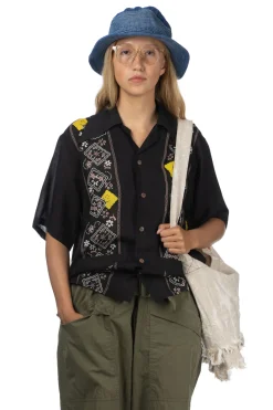 Online Kapital Silk Rayon PECKSIH RAINBOWY WRANGLE Cuba Shirt - Black