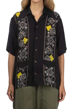 Online Kapital Silk Rayon PECKSIH RAINBOWY WRANGLE Cuba Shirt - Black
