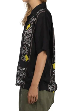 Online Kapital Silk Rayon PECKSIH RAINBOWY WRANGLE Cuba Shirt - Black