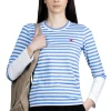 Discount Comme Des Garcons Play Small Red Heart Striped LS T-Shirt - Blue x White