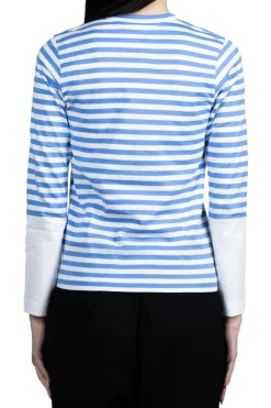 Discount Comme Des Garcons Play Small Red Heart Striped LS T-Shirt - Blue x White
