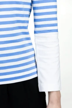Discount Comme Des Garcons Play Small Red Heart Striped LS T-Shirt - Blue x White