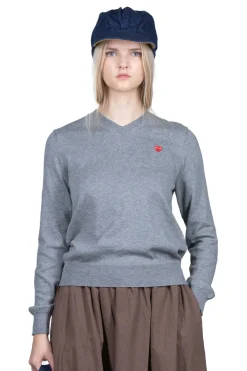 Online Comme Des Garcons Play Small Red Heart V-Neck Cotton Pullover - Grey