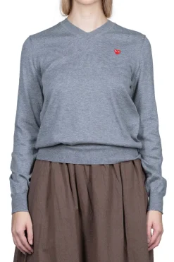 Online Comme Des Garcons Play Small Red Heart V-Neck Cotton Pullover - Grey