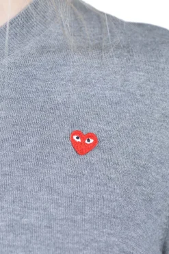 Online Comme Des Garcons Play Small Red Heart V-Neck Cotton Pullover - Grey