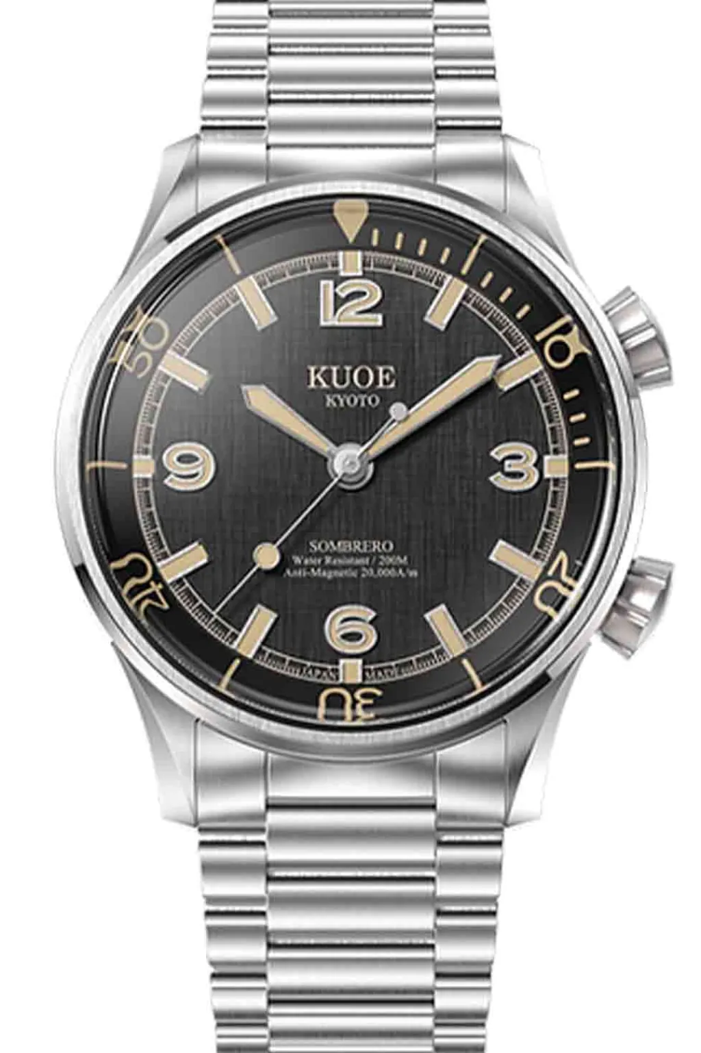 Online KUOE Watch SOMBRERO 90-011 - 38mm - Black Linen Textured Dial - Flat-Link