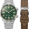 New KUOE Watch SOMBRERO 90-011 - 38mm - Green Linen Textured Dial - Flat-Link