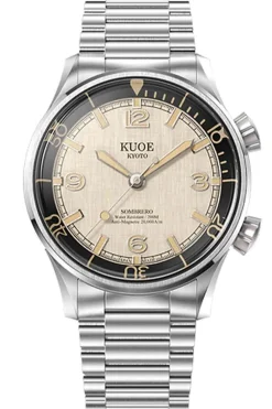 Clearance KUOE Watch SOMBRERO 90-011 - 38mm - Ivory Linen Textured Dial - Flat-Link
