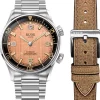 Best KUOE Watch SOMBRERO 90-011 - 38mm - Salmon Linen Textured Dial - Flat-Link
