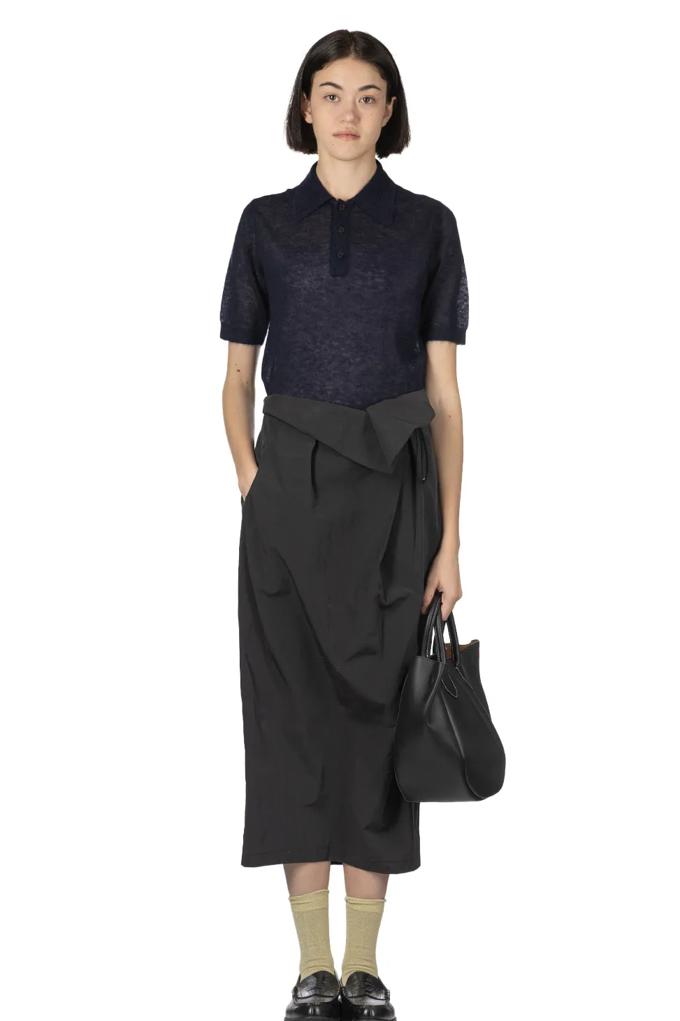 Online Mame Kurogouchi Split Yarn High Waisted Drawstring Skirt - Black