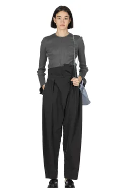 Clearance Mame Kurogouchi Split Yarn High Waisted Drawstring Trousers - Black