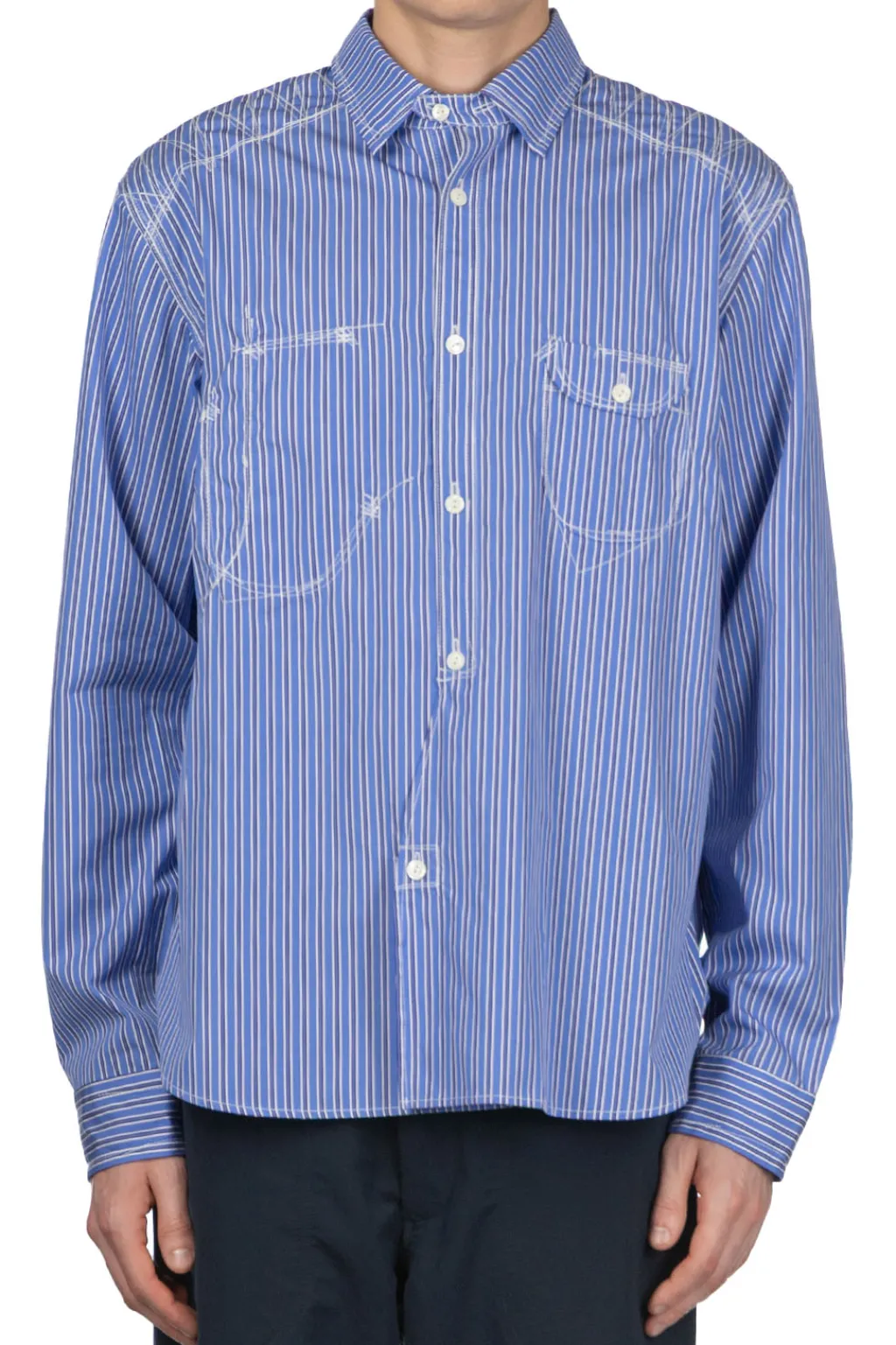 New Junya Watanabe MAN Stitch Stripe Shirt - Blue
