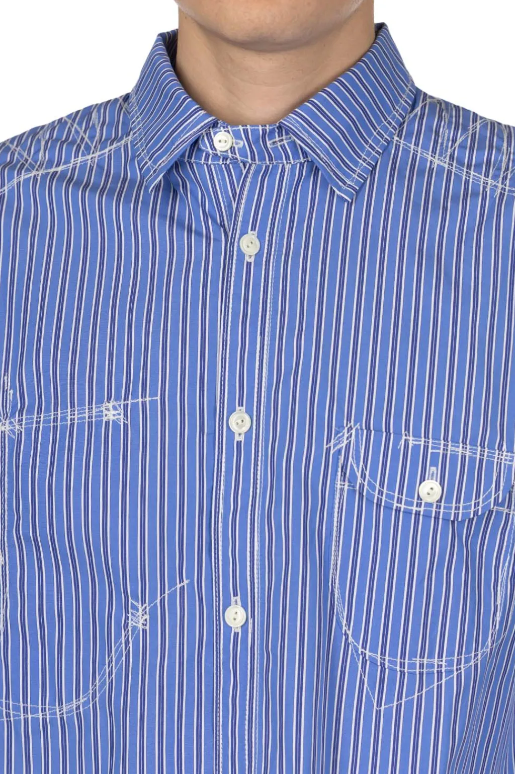 New Junya Watanabe MAN Stitch Stripe Shirt - Blue