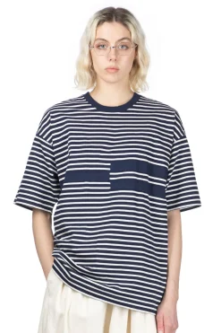 Fashion ts(s) Stripe Disconnection Line T-Shirt - Navy