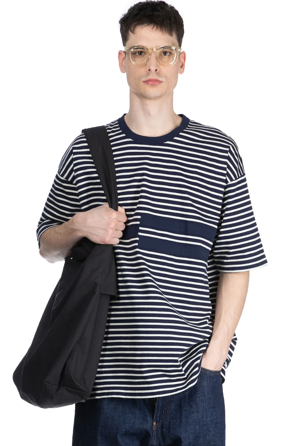 Sale ts(s) Stripe Disconnection Line T-Shirt - Navy
