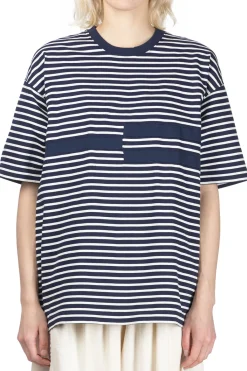 Fashion ts(s) Stripe Disconnection Line T-Shirt - Navy