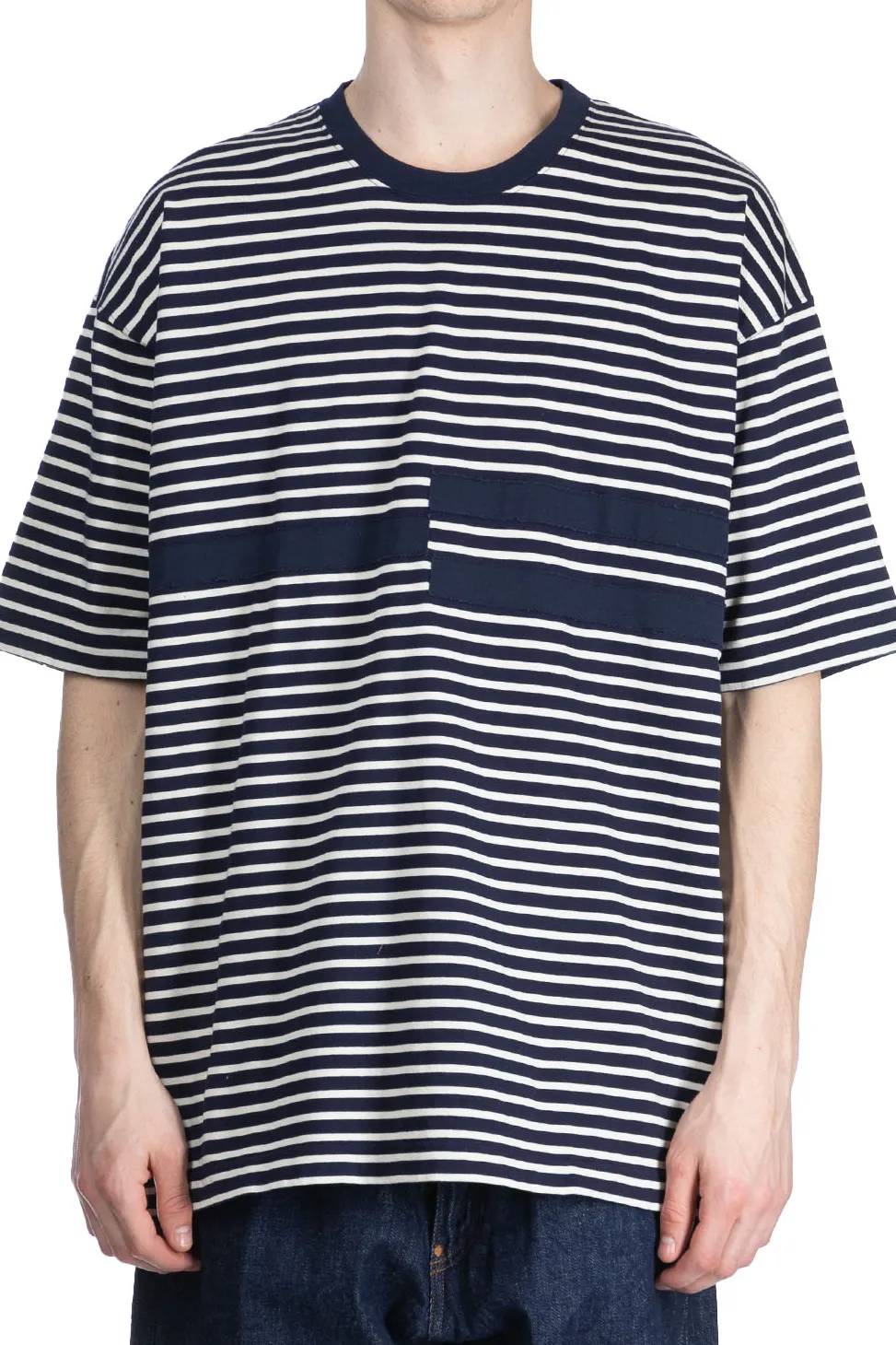 Sale ts(s) Stripe Disconnection Line T-Shirt - Navy