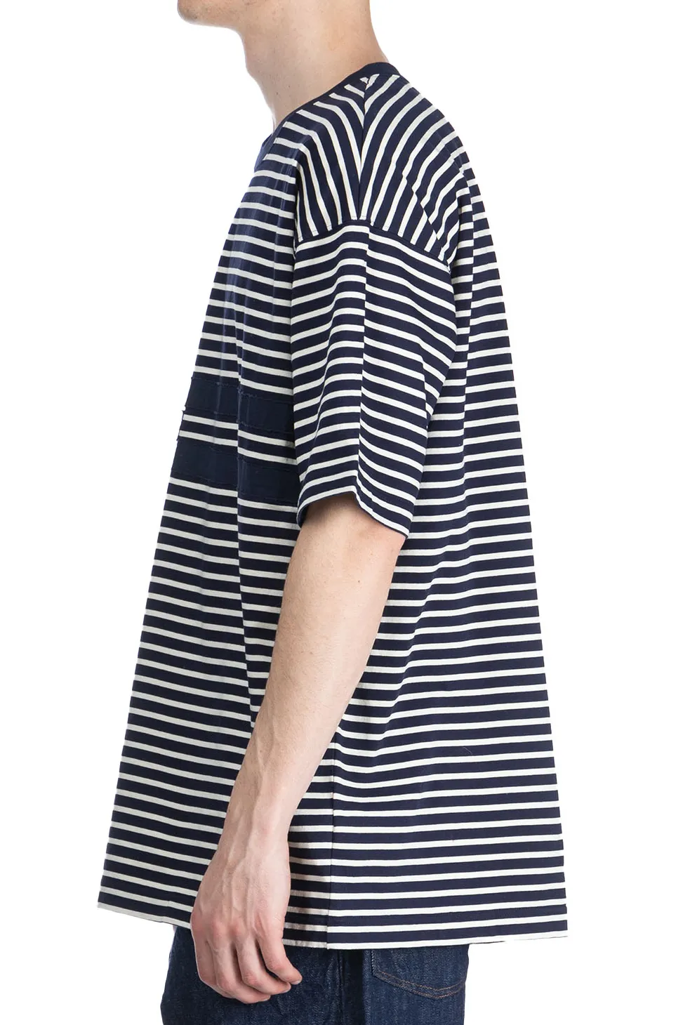 Sale ts(s) Stripe Disconnection Line T-Shirt - Navy