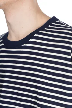 Sale ts(s) Stripe Disconnection Line T-Shirt - Navy