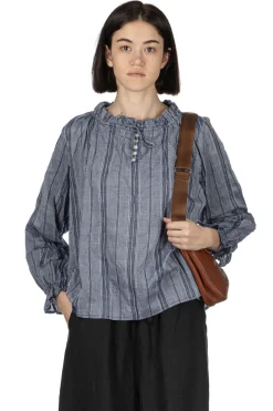 Outlet A+Koloni Stripe Frilled Blouse - Navy