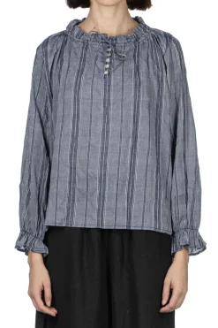 Outlet A+Koloni Stripe Frilled Blouse - Navy