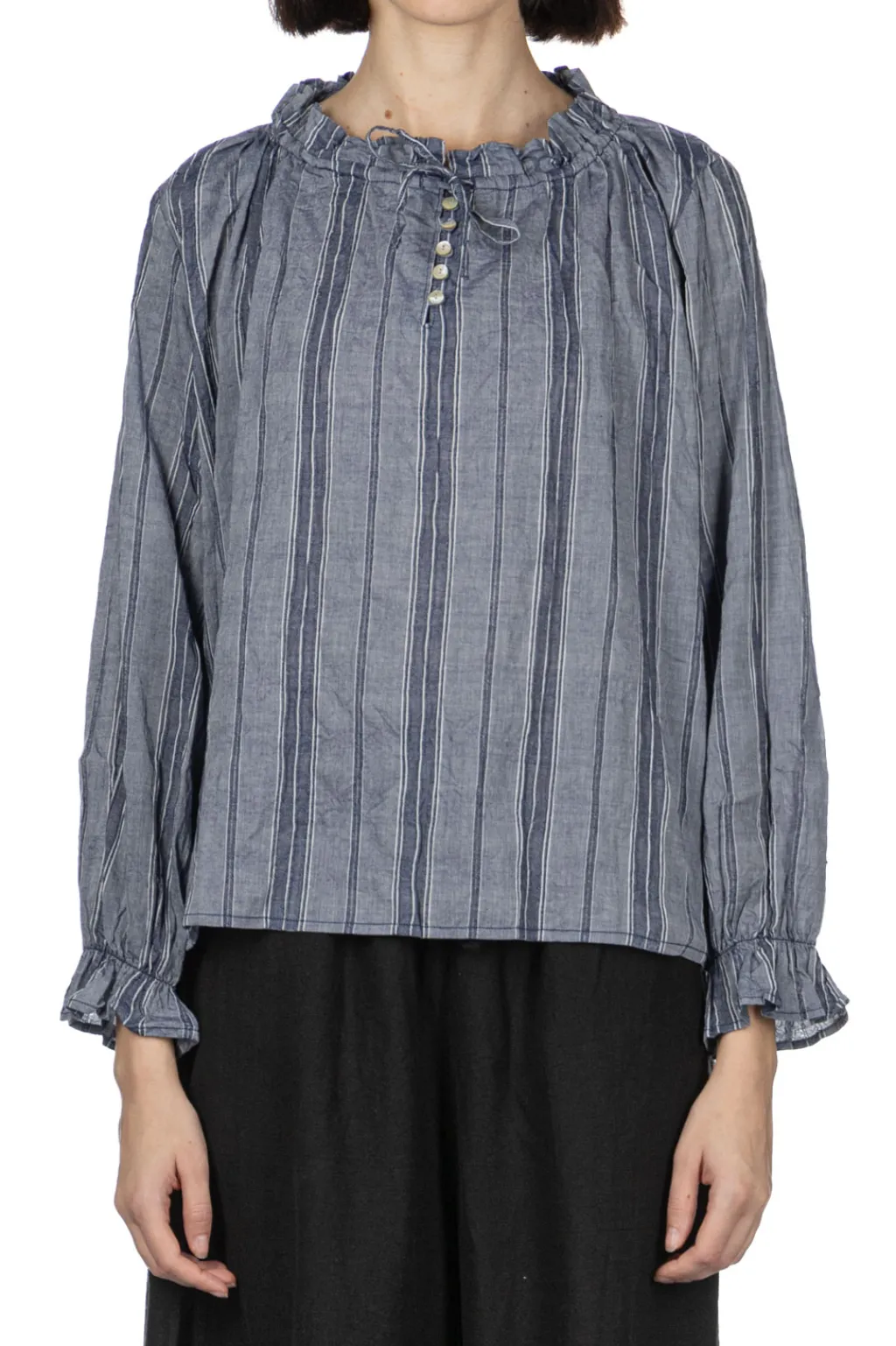 Outlet A+Koloni Stripe Frilled Blouse - Navy
