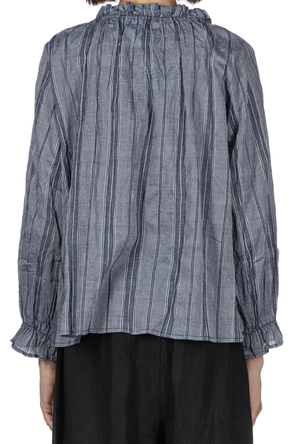 Outlet A+Koloni Stripe Frilled Blouse - Navy